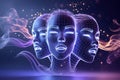 Futuristic 3D Wireframe Faces Representing AI and Digital Identity Generative AI Royalty Free Stock Photo