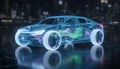 Electric Car 3D Wireframe Model Royalty Free Stock Photo