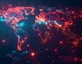 Futuristic 3D World Map with Glowing Data Streams and Global Connections, AI-Generated Royalty Free Stock Photo