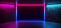 Futuristic Dance Club Neon Glowing Purple Blue Pink Retro Elegant Empty Stage Room With Reflective Grunge Concrete Brick Wall Royalty Free Stock Photo