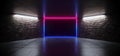 Futuristic Dance Club Neon Glowing Purple Blue Pink Retro Elegant Empty Stage Room With Reflective Grunge Concrete Brick Wall Royalty Free Stock Photo