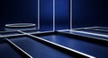 Futuristic Dark Blue Stage with Neon Light Lines and Podium Royalty Free Stock Photo