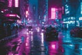 Futuristic dark cyberpunk city dystopia streets colorful neon lights glow night architecture skyscrapers background