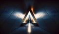 Futuristic dark triangular tunnel with orange neon, ai generative illustration