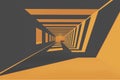 Futuristic dark tunnel with orange lights and long deep shadows3d render Royalty Free Stock Photo