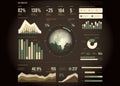 Futuristic dashboard design with charts, planet and graphs. HUD data control center template. Head-up display and Royalty Free Stock Photo
