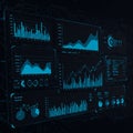 Futuristic dashboard displaying multiple data visualizations, including bar graphs, line Royalty Free Stock Photo