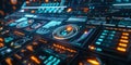 Futuristic dashboard with glowing data analytics a cybertech control panel Royalty Free Stock Photo