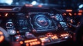 Futuristic dashboard interface with glowing elements and high-tech displays