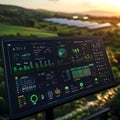 Futuristic Dashboard Showcasing Renewable Energy Landscape at Dawn Royalty Free Stock Photo