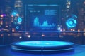 Futuristic data analysis interface displayed in a modern urban environment at night Royalty Free Stock Photo