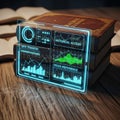 Futuristic Data Analysis Interface Displayed on Vintage Books Royalty Free Stock Photo
