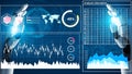 Futuristic Data Analysis Interface with Robotic Hand Touching Digital Charts and Graphs Representing Technology and Royalty Free Stock Photo
