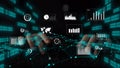 Futuristic Data Analysis and Visualization Concept with Digital Charts and Graphs on a Laptop Keyboard Surrounded by Royalty Free Stock Photo