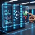 Futuristic Data Analytics on an Interactive Holographic Display, Showcasing Business Intelligence and Digital Transformation in a Royalty Free Stock Photo