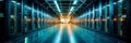 Futuristic data center with advanced server racks emitting a captivating soft blue glow