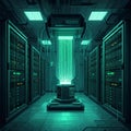 Futuristic data center AI security vault cyber storage cloud computing encrypted database digital information protection