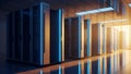 Futuristic Data Center Aisle with Glowing Server Racks Royalty Free Stock Photo