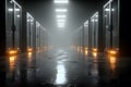 Futuristic Data Center Aisle with Illuminated Server Racks in Modern Facility Generative AI Royalty Free Stock Photo