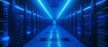 Futuristic data center with blue LED lights. network servers in a corridor. technology and cybersecurity concept. AI Royalty Free Stock Photo