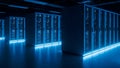 Futuristic Data Center with Blue Neon Illumination Royalty Free Stock Photo