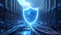 Neon Shield Guarding Data Center Network Royalty Free Stock Photo