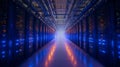 Futuristic data center corridor with blue server lights Royalty Free Stock Photo