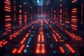 Futuristic Data Center with Red Binary Code Display for Technology Design Generative AI Royalty Free Stock Photo