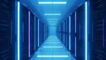 Futuristic Data Center Corridor with Glowing Blue Lights Royalty Free Stock Photo