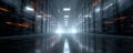 Futuristic data center corridor with glowing lights, server rack hallway, cyber security concept, speed motion, cool tone, high Royalty Free Stock Photo