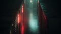 Futuristic Data Center Corridor with Glowing Red Server Racks Royalty Free Stock Photo