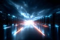 Futuristic Data Center Corridor With Glowing Server Racks and Dramatic Perspective in a Cloud Computing Environment Royalty Free Stock Photo