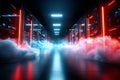 Futuristic Data Center Corridor With Glowing Server Racks and Dramatic Perspective Showing Cloud Computing Technology Royalty Free Stock Photo