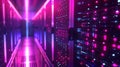 Futuristic Server Room with Neon Lights and Data Flowing Through the Network. Royalty Free Stock Photo