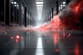 Futuristic Data Center Corridor with Red Smoke and Dramatic Lighting for Technology Concepts Generative AI Royalty Free Stock Photo