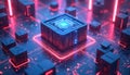 Futuristic data center features glowing quantum computing circuits, AI driven processes. Machine learning, automation, ultra Royalty Free Stock Photo