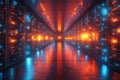 Futuristic data center featuring advanced technology with illuminated servers during nighttime operations Royalty Free Stock Photo