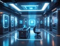 Futuristic AI Quantum Computing Data Center with Advanced Cyber Security Technology Royalty Free Stock Photo