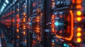 Data Center Server Racks with Glowing Lights and Cables for Computing Technology Royalty Free Stock Photo