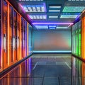 1101 Futuristic Data Center: A futuristic and sci-fi-inspired background featuring a high-tech data center with server racks, gl