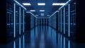 Futuristic Data Center with Glowing Blue Server Racks Royalty Free Stock Photo