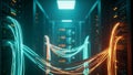 Futuristic Data Center With Glowing Fiber Optic Cables Transferring Information Royalty Free Stock Photo