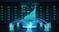 Futuristic Data Center with Glowing Network Connections and Financial Growth Chart Royalty Free Stock Photo