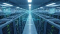 Futuristic data center with glowing server racks and digital interfaces servers technology Royalty Free Stock Photo