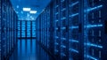 Futuristic Data Center with Glowing Server Racks Royalty Free Stock Photo