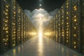 Futuristic Data Center with Glowing Servers and Cloud Computing Vision Generative AI Royalty Free Stock Photo
