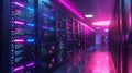 Data Center Infrastructure with Vibrant Neon Lights Illuminating Server Racks Royalty Free Stock Photo