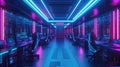 Futuristic data center server room with cyber neon lighting Royalty Free Stock Photo