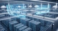 Futuristic data center with holographic interface advanced technology server room digital network information flow cloud Royalty Free Stock Photo