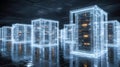 Futuristic data center with holographic server racks in a high-tech digital environment Royalty Free Stock Photo